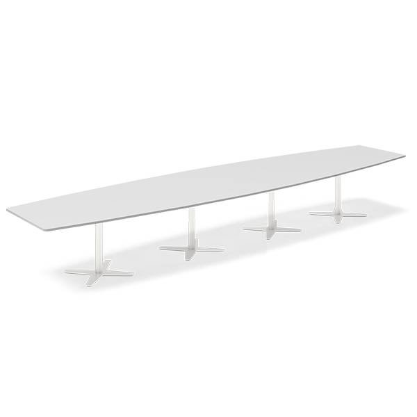 Office konferencebord b&aring;dformet 500x120cm lysgr&aring; med hvidt stel