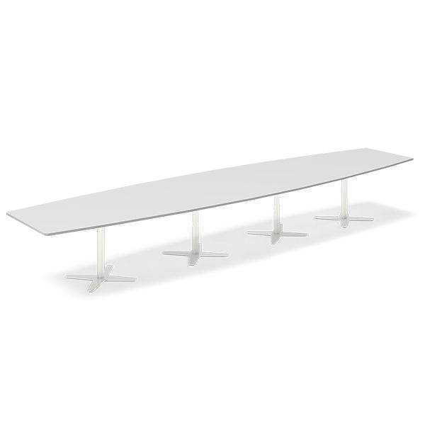 Office konferencebord b&aring;dformet 500x120cm lysgr&aring; med hvidt stel