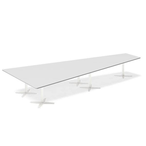 Office konferencebord trapezformet 500x236,5cm lys gr&aring; med hvidt stel