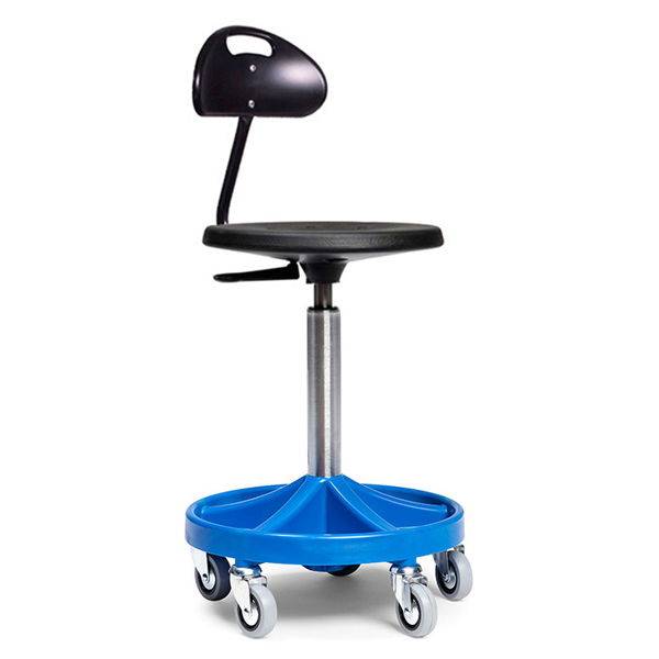 All-round mont&oslash;rstol h&oslash;j med rygst&oslash;tte, let rullende hjul og bl&aring;t understel 