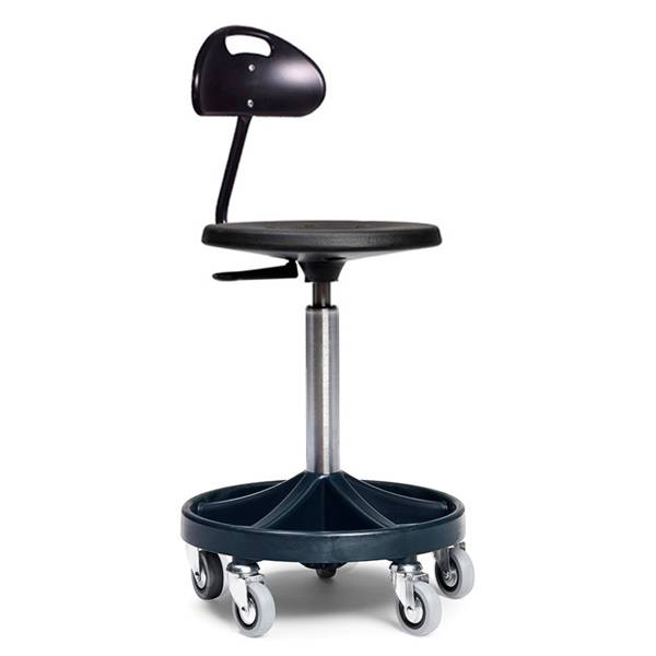 All-round montørstol høj med rygstøtte, let rullende hjul og sort understel 