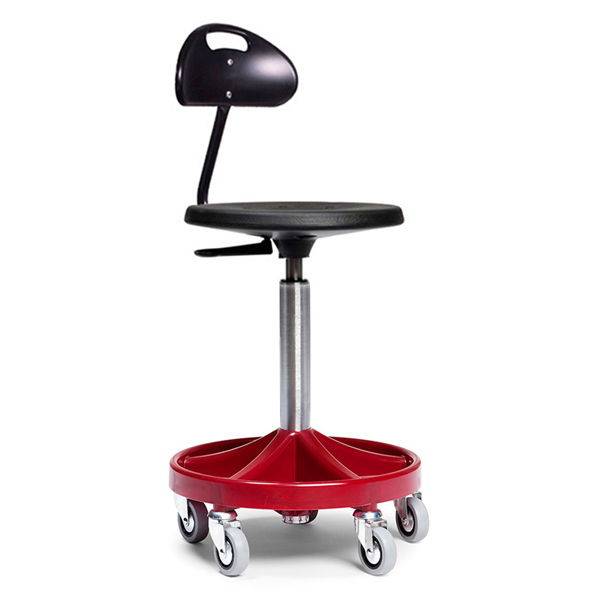 All-round mont&oslash;rstol h&oslash;j med rygst&oslash;tte, let rullende hjul og r&oslash;dt understel 