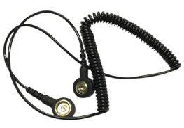 ESD spiral jordingskabel p&aring; 1,8 meter med trykknap til ESD-armb&aring;nd 