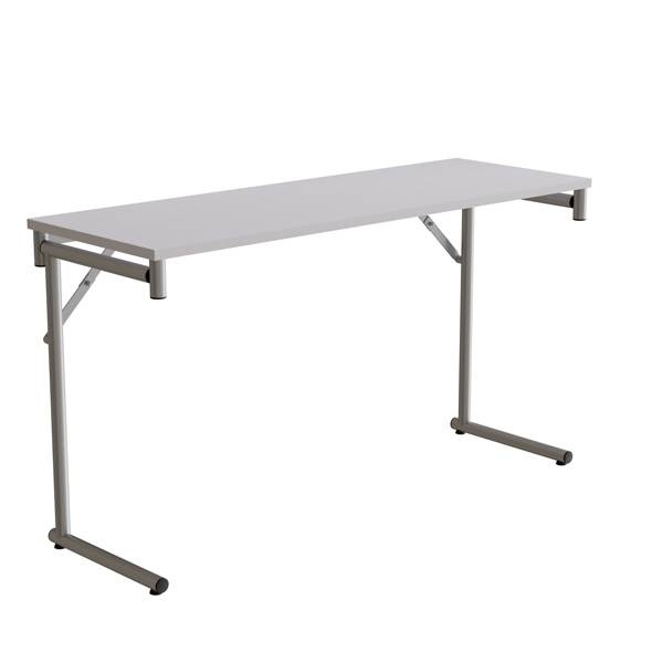 Klapbord Silhuett 130x45cm med gr&aring; HPL bordplade, s&oslash;lv stel