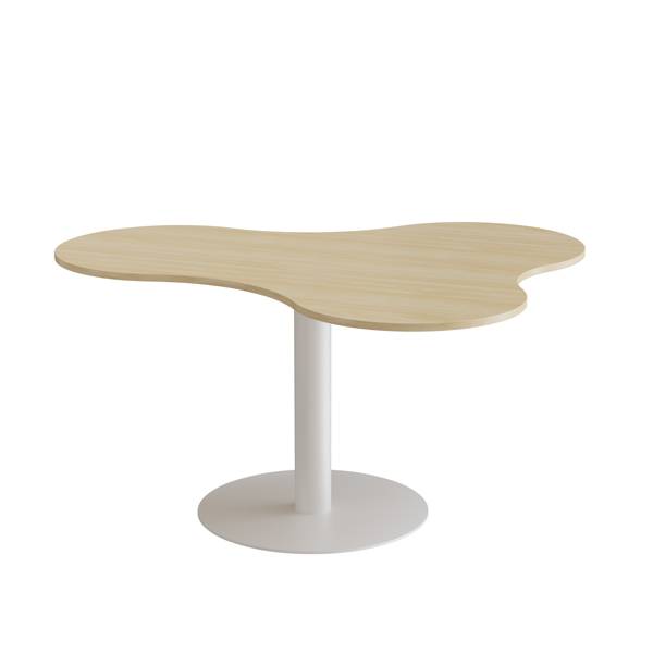 Am&ouml;ba bord 120x150cm 72cm h&oslash;j i birk laminat med hvidt stel