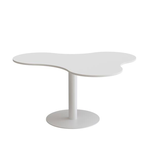 Amöba bord 120x150cm 72cm høj i hvid laminat med hvidt stel