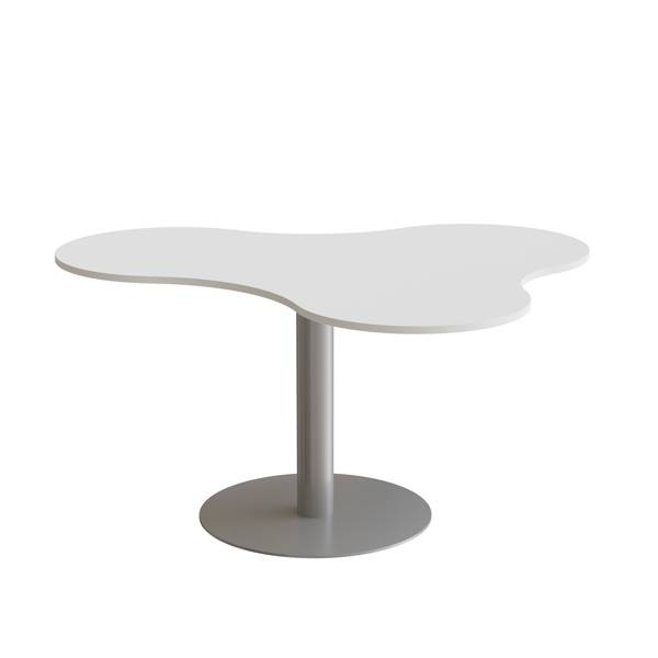 Amöba bord 120x150cm 72cm høj i hvid laminat med alugråt stel