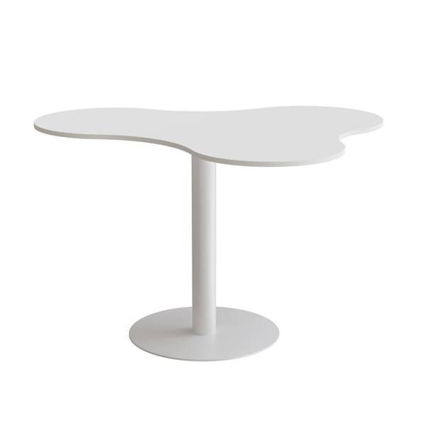 Amöba bord 120x150cm 90cm høj i hvid laminat med hvidt stel