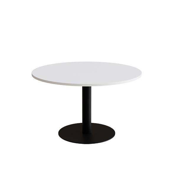 Cirkum bord Ø120cm 72cm høj i hvid laminat med sort stel