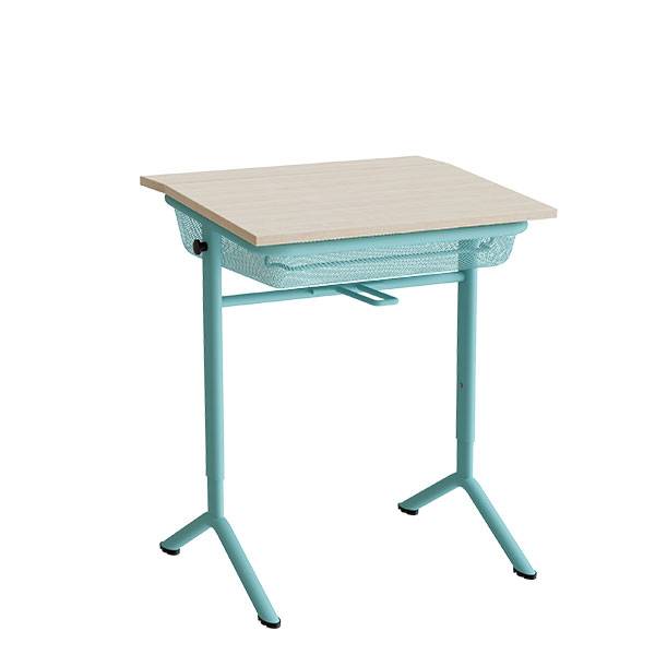Atlas elevbord 65x55cm i hvidpigmenteret eg med turkis stel, h&oslash;jde 70-90cm