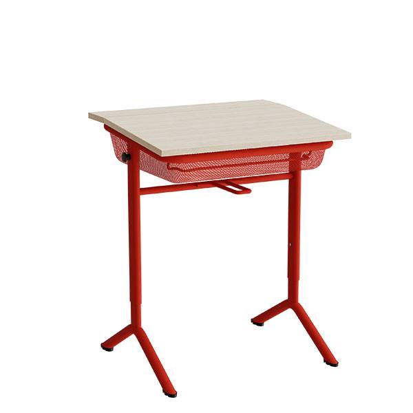 Atlas elevbord 65x55cm i hvidpigmenteret eg med r&oslash;dt stel, h&oslash;jde 70-90cm