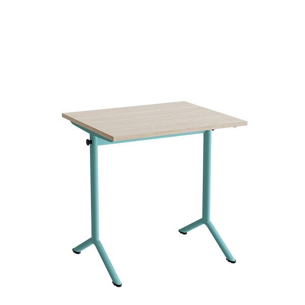 Atlas bord 70x60cm i hvidpigmenteret eg med turkis stel, h&oslash;jde 72cm