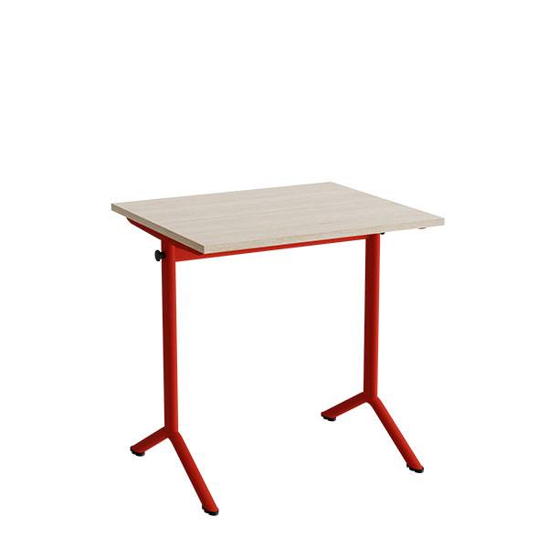 Atlas bord 70x60cm i hvidpigmenteret eg med r&oslash;dt stel, h&oslash;jde 72cm