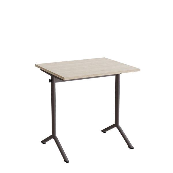 Atlas bord 70x60cm i lydd&aelig;mpende hvidpigmenteret eg med gr&aring;t stel, h&oslash;jde 72cm