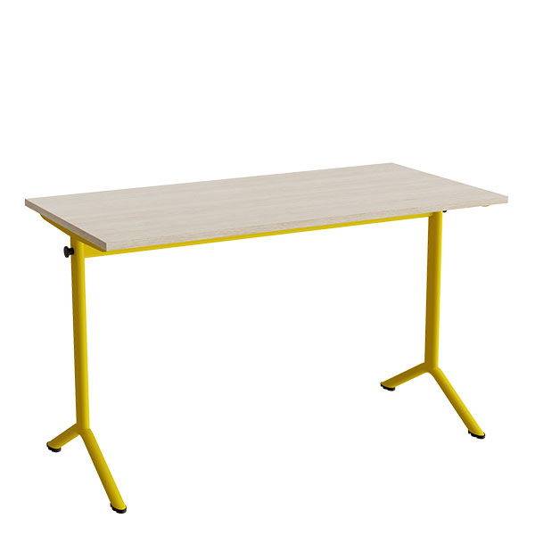 Atlas bord 120x60cm i lydd&aelig;mpende hvidpigmenteret eg med gult stel, h&oslash;jde 72cm