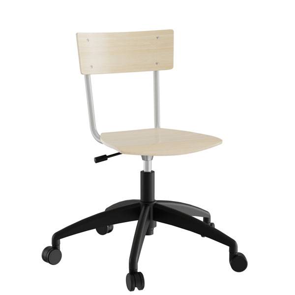 Strong 113 elevstol i birk laminat med alugr&aring;t stel og hjul