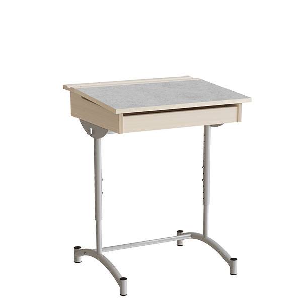 Elevbord 65x55cm i lys gr&aring; linoleum med alugr&aring;t stel, h&oslash;jde 70-90cm