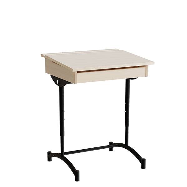 Elevbord 65x55cm i lydd&aelig;mpende birk laminat med sort stel, h&oslash;jde 70-90cm