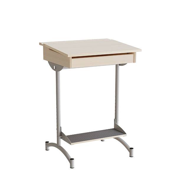 Elevbord 65x55cm i birk h&oslash;jtrykslaminat med alugr&aring;t stel, h&oslash;jde 90cm