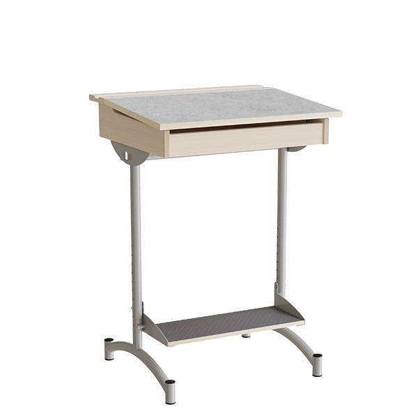 Elevbord 65x55cm i lys gr&aring; linoleum med alugr&aring;t stel, h&oslash;jde 90cm