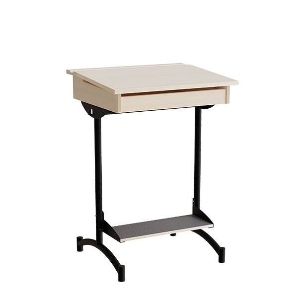 Elevbord 65x55cm i lydd&aelig;mpende birk laminat med sort stel, h&oslash;jde 90cm