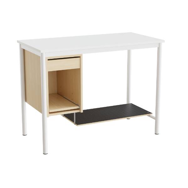 Sybord 120x60cm i hvid laminat med fodplade og hvidt stel, h&oslash;jde 90cm