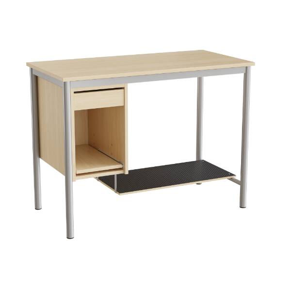 Sybord 120x60cm i birk laminat med fodplade og alugr&aring;t stel, h&oslash;jde 90cm