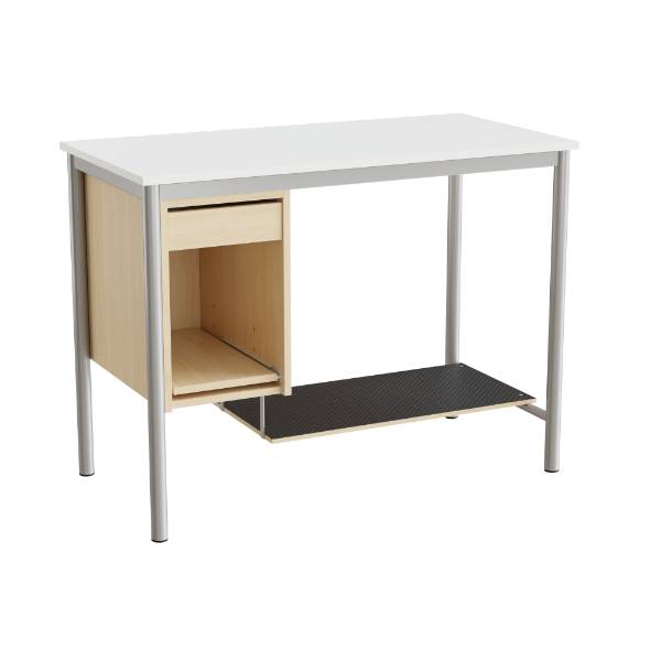 Sybord 120x60cm i hvid laminat med fodplade og alugr&aring;t stel, h&oslash;jde 90cm