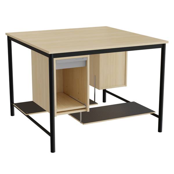 Sybord med fodplader 1200x1200mm birk laminat med sort stel