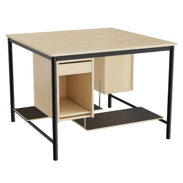 Sybord med fodplader 120x120cm birk laminat med sort stel