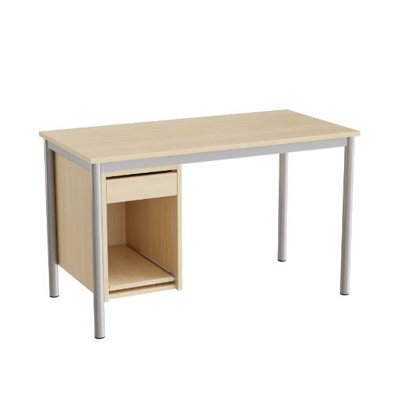 Sybord 120x60cm i birk laminat med alugr&aring;t stel, h&oslash;jde 72cm