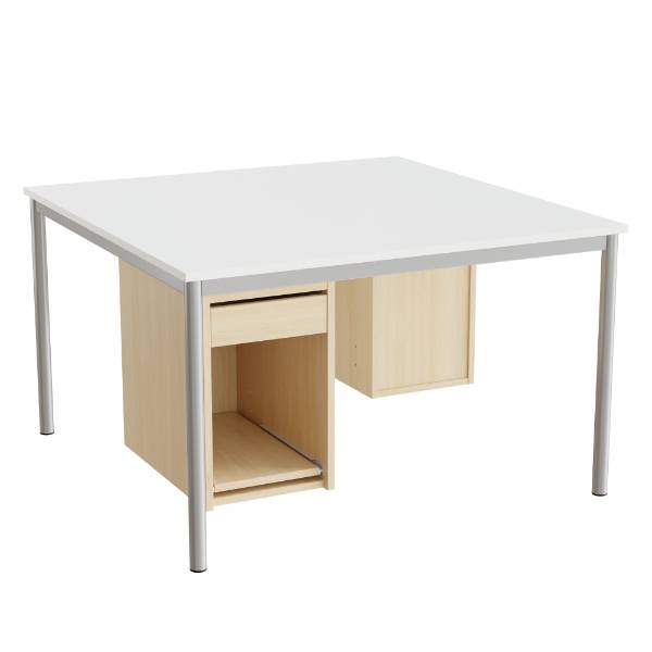 Sybord 1200x1200mm hvid laminat med alugråt stel