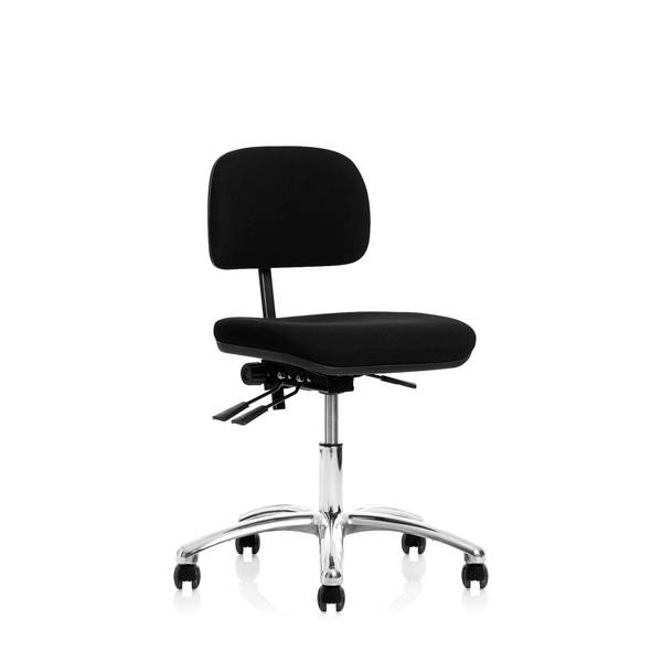 Arbejdsstol Industry lav med lav ryg og let rullende hjul i sort stof