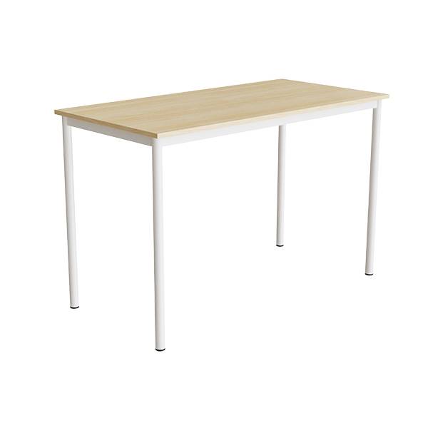 Elevbord 140x70cm i birk h&oslash;jtrykslaminat med hvidt stel, h&oslash;jde 90cm