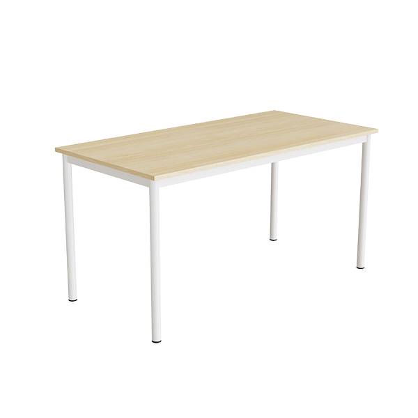 Elevbord 140x70cm i lydd&aelig;mpende birk h&oslash;jtrykslaminat med hvidt stel, h&oslash;jde 72cm