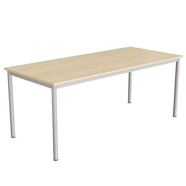 Office skrivebord 180x80cm h&oslash;jde 72cm lydd&aelig;mpende birk laminat, alugr&aring;t stel