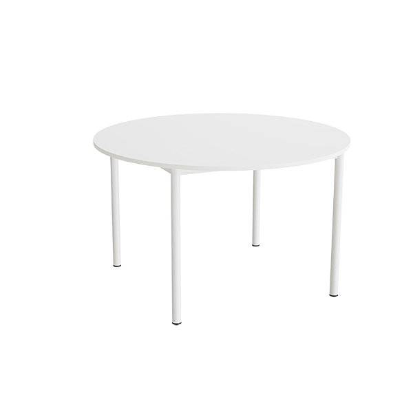 Kantinebord &Oslash;120cm i hvid h&oslash;jtrykslaminat med hvidt stel, h&oslash;jde 72cm