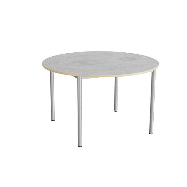 Kantinebord &Oslash;120cm i lys gr&aring; linoleum med alugr&aring;t stel, h&oslash;jde 72cm