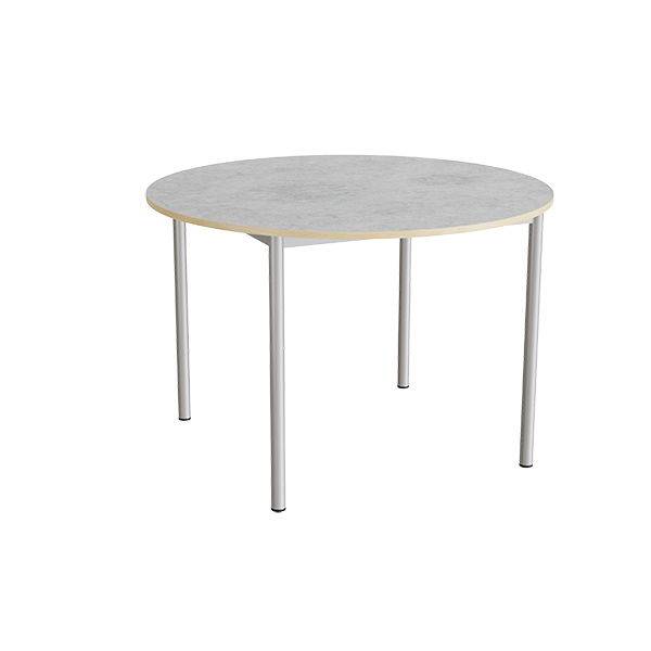 Kantinebord &Oslash;120cm i lys gr&aring; linoleum med alugr&aring;t stel, h&oslash;jde 80cm