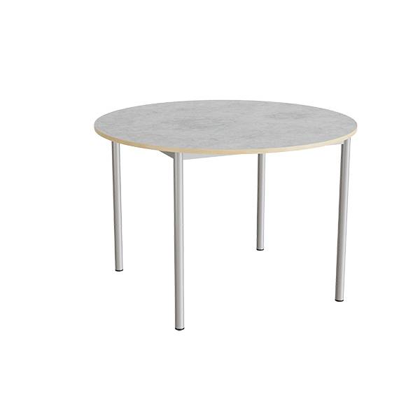 Kantinebord &Oslash;120cm i lys gr&aring; linoleum med alugr&aring;t stel, h&oslash;jde 80cm