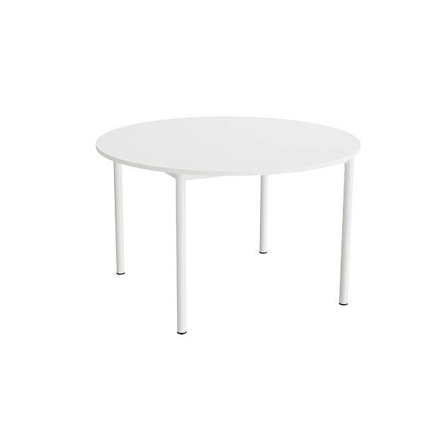 Kantinebord &Oslash;120cm i lydd&aelig;mpende hvid laminat med hvidt stel, h&oslash;jde 72cm