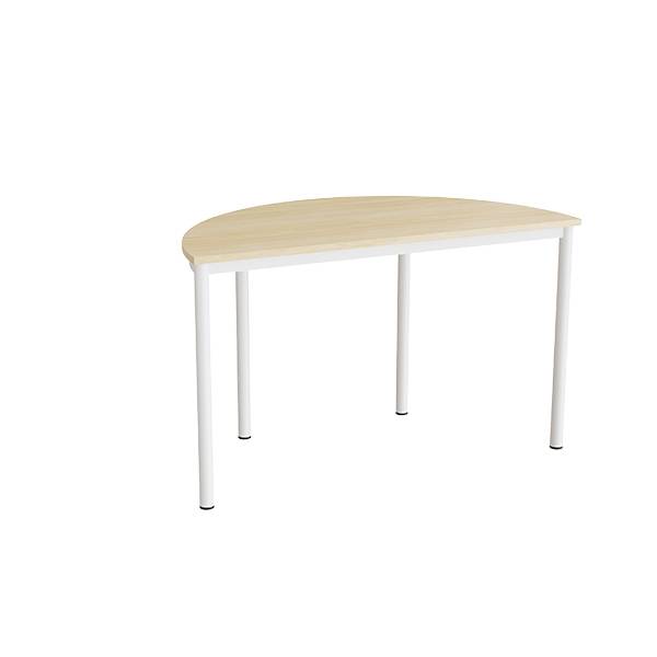 Halvrundt elevbord 120x60cm i birk laminat med hvidt stel, h&oslash;jde 72cm