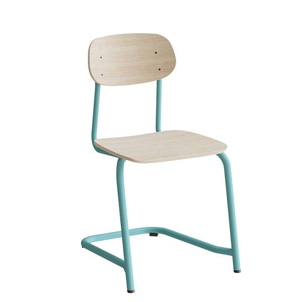 Atlas elevstol fritsving hvidpigmenteret egelaminat med turkis stel