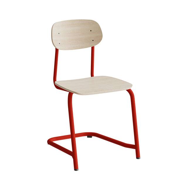 Atlas elevstol fritsving hvidpigmenteret egelaminat med r&oslash;dt stel