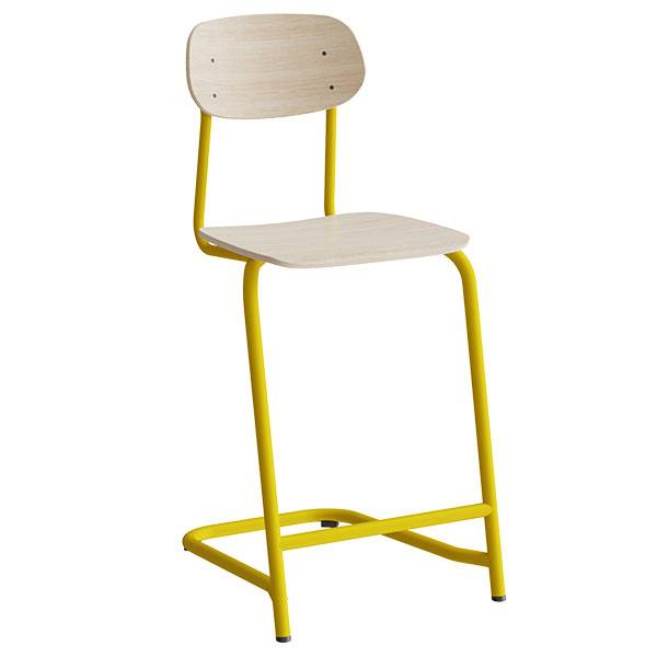 Atlas elevstol fritsving med fodpind hvid egelaminat i gult stel