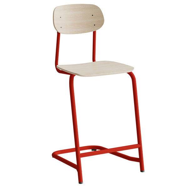 Atlas elevstol fritsving med fodpind hvid egelaminat i r&oslash;dt stel