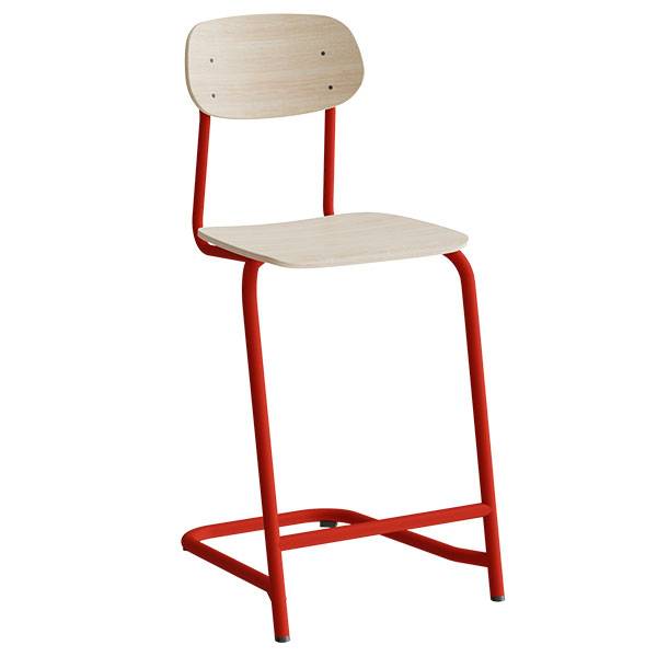 Atlas elevstol fritsving med fodpind hvid egelaminat i r&oslash;dt stel