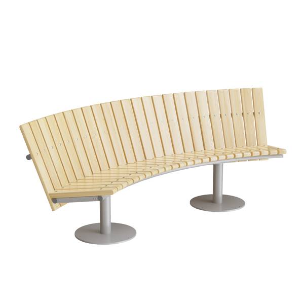 Cirkum sofabænk 60° buet lav ryg i massiv eg med alugråt stel