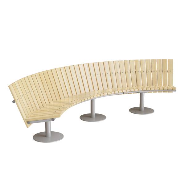 Cirkum sofabænk 90° buet lav ryg i massiv eg med alugråt stel