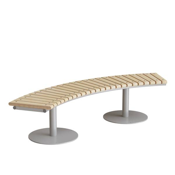 Cirkum siddebænk 60° buet i birk laminat med alugråt stel